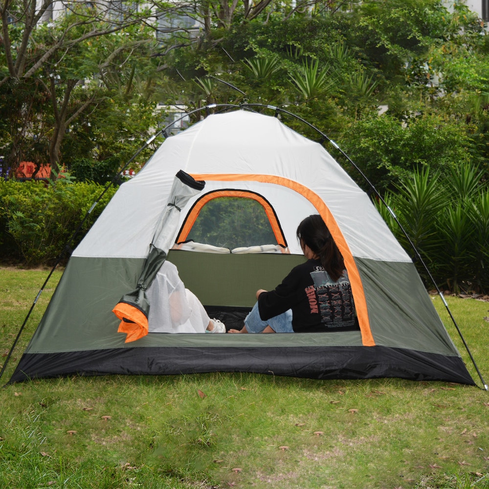 Cheap Goat Tents Upgraded 3 4 Person Camping Tent Double Layer Waterproof Tear resistant Plaid Fabric Outdoor Hiking Tourist Tent  3 Season Tent Tents 